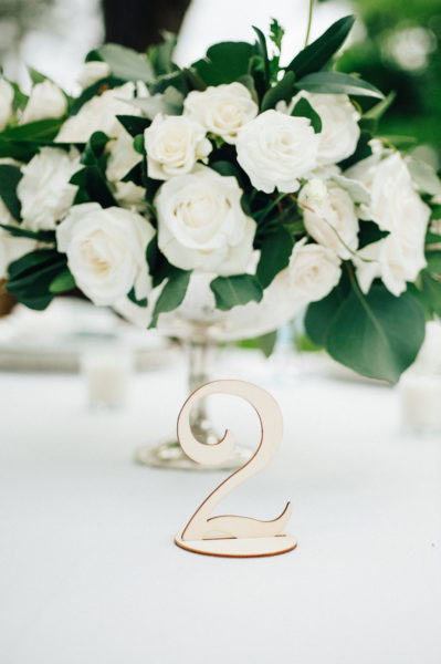 White and Green Floral Centerpiece by Bloomers - Sacramento Wedding Planner