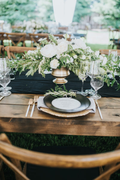 Farm Tables with gold and black